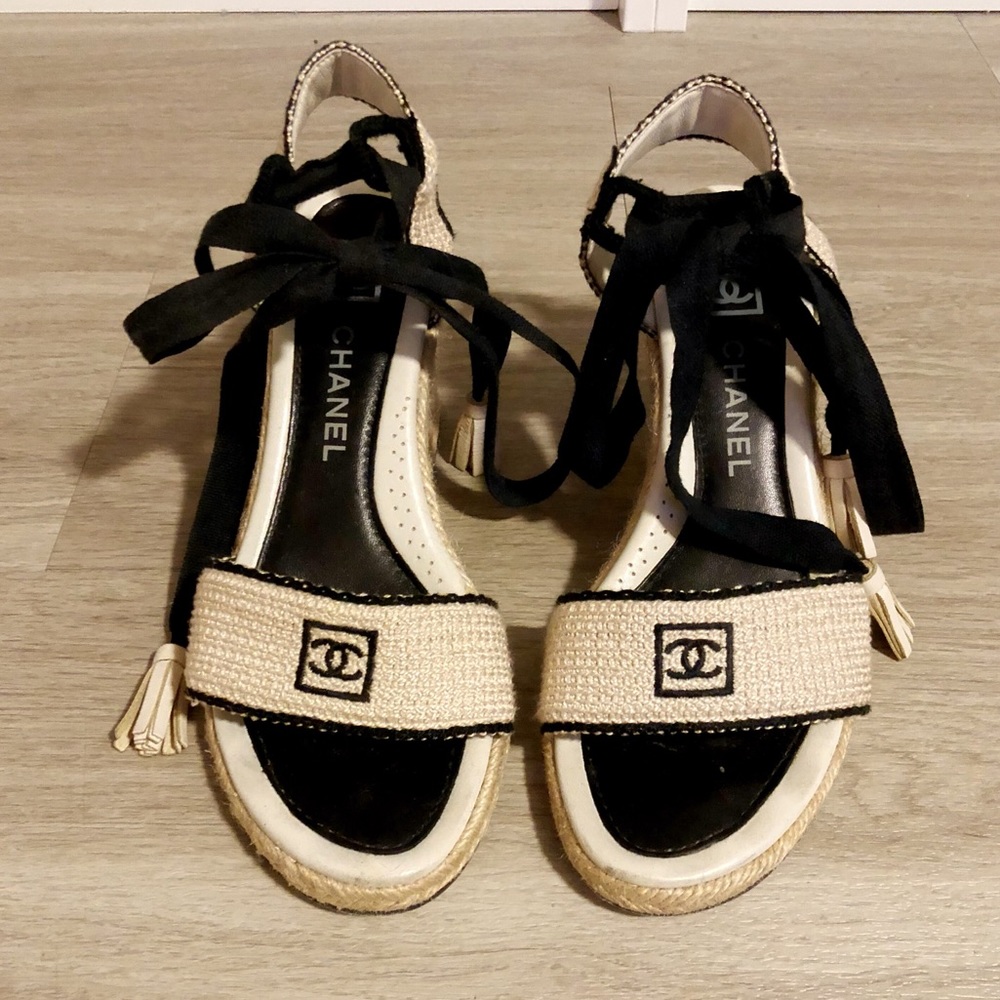 Authentic Chanel espadrille wedges size 37